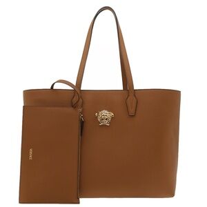 Versace Medusa Tote With Pouch Shoulder Bag Brown Leather New